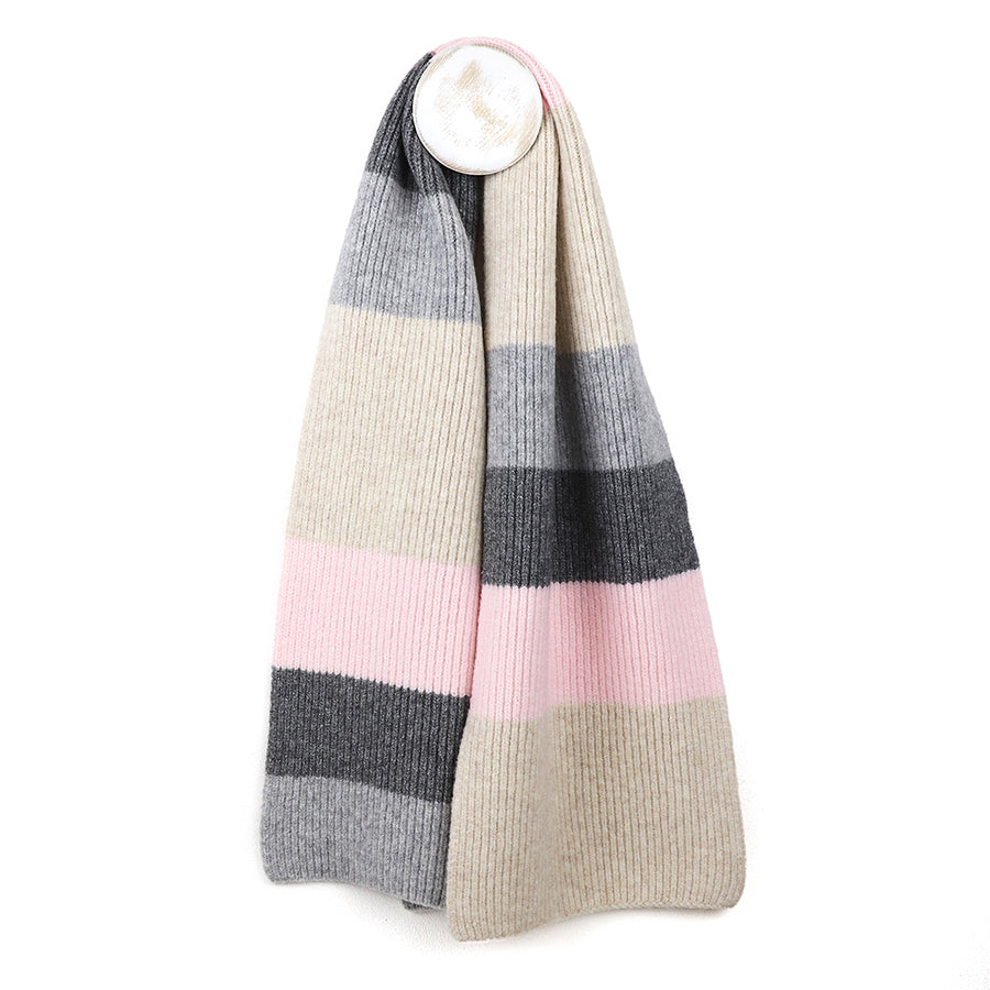 Pink, Grey & Natural Stripe Knit Scarf