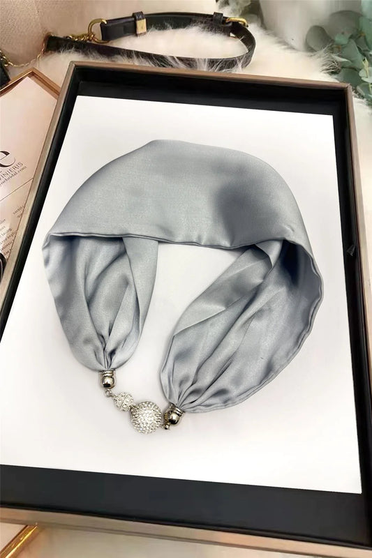 Powder Blue Silk-Feel Neck Scarf with Diamanté Magnetic Clasp