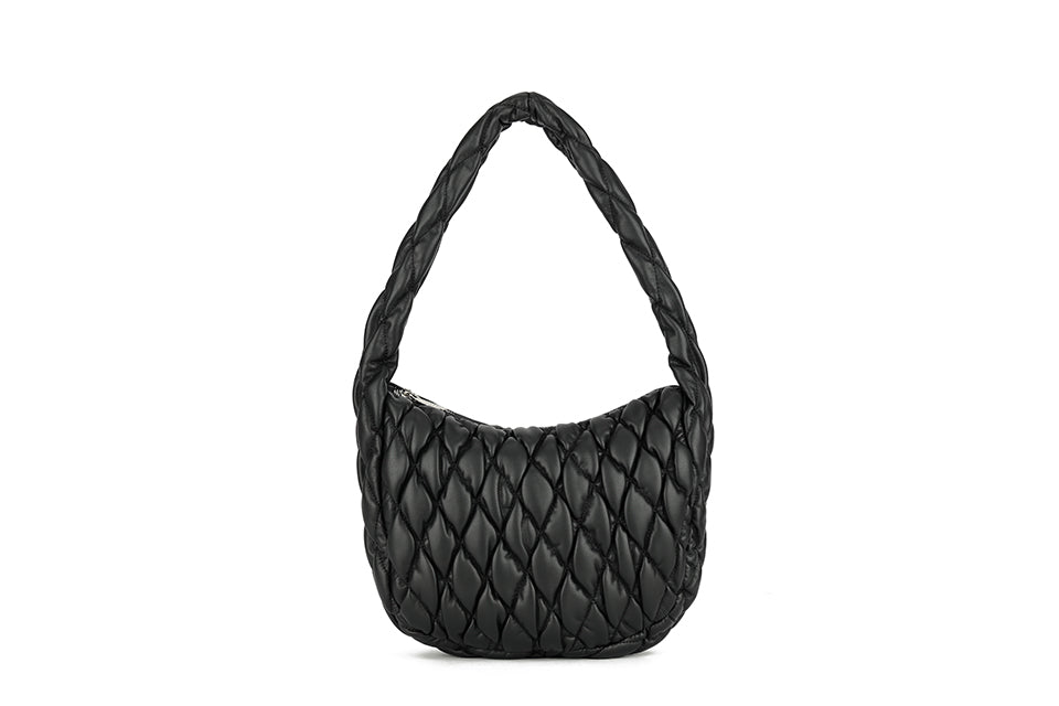 Quilted Puffy Tote Bag – Black