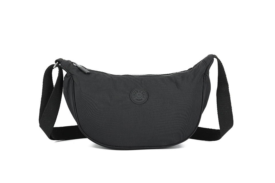 Mini Round Crossbody Bag - Soft Material, Crescent Moon Shape, Trendy Everyday Style - Black