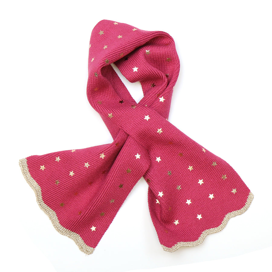 Raspberry Metallic Stars Pull Through Scarf