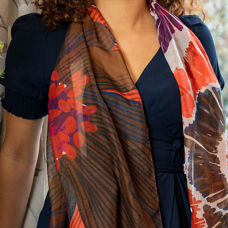 Recycled Red Poppy Print Scarf – Eco-Friendly Oversized Floral Design