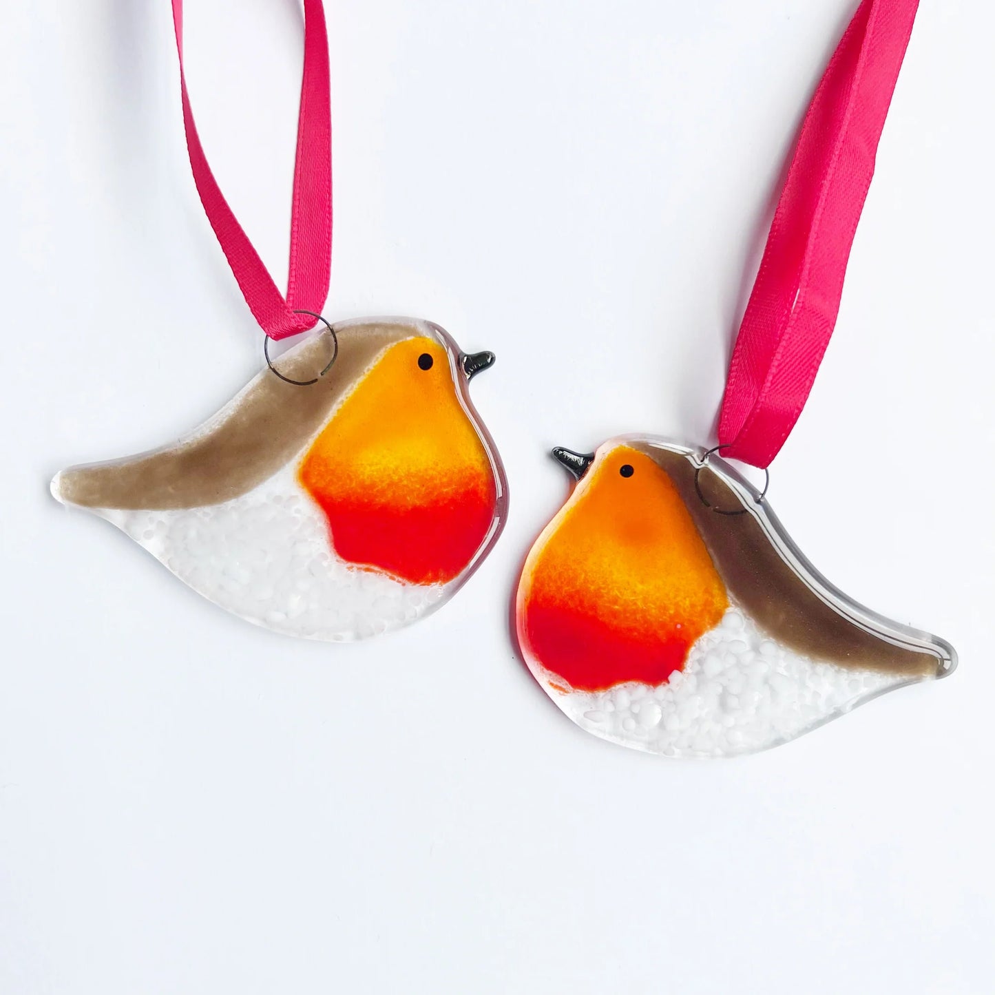 Handmade Fused Glass Robin Decoration