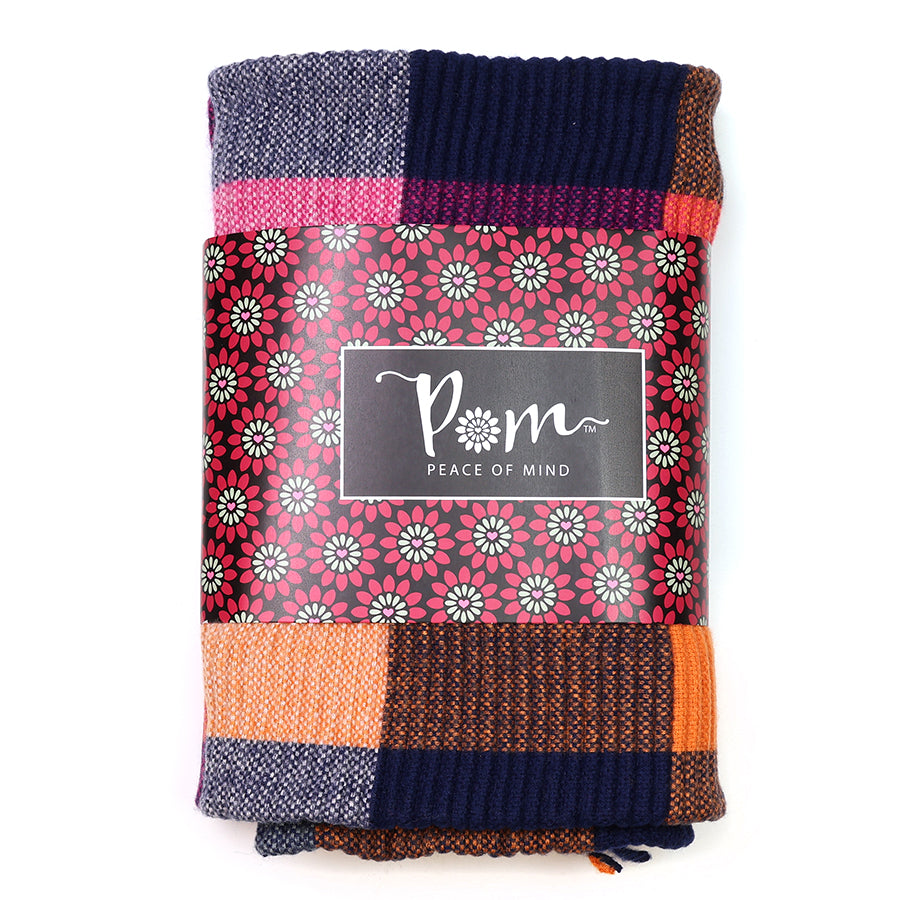 Rust & Pink Crinkle Check Scarf with Tassel Fringe