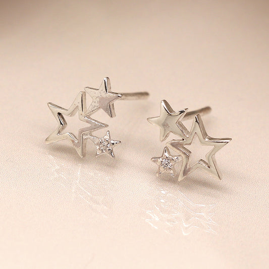 Sterling Silver Triple Star Crystal Stud Earrings