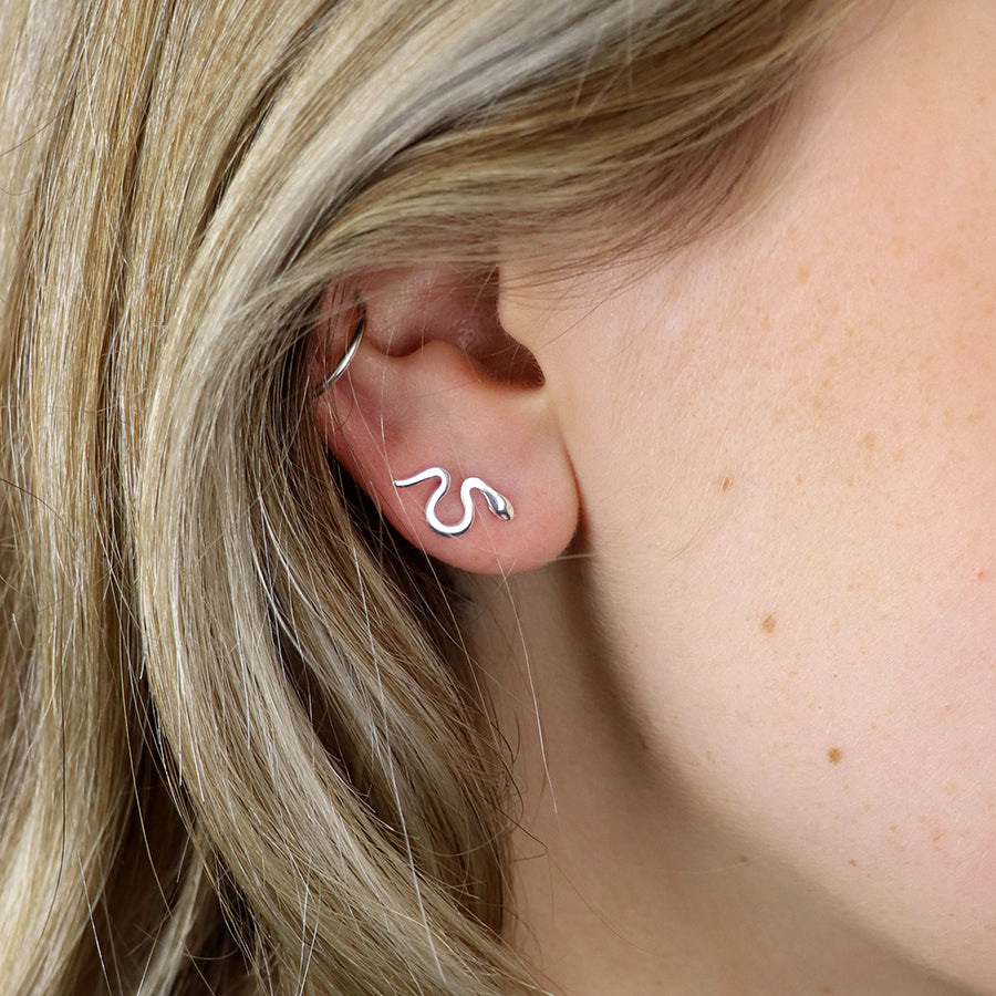 Sterling silver snake stud earrings