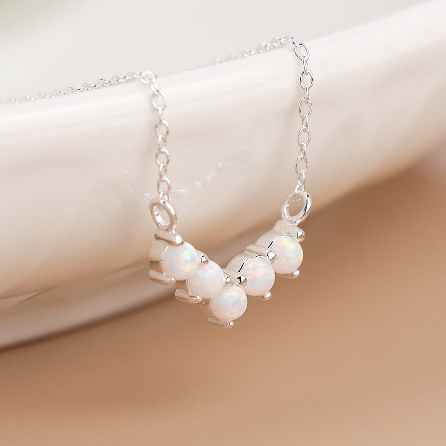 Sterling Silver White Opal Wishbone Necklace