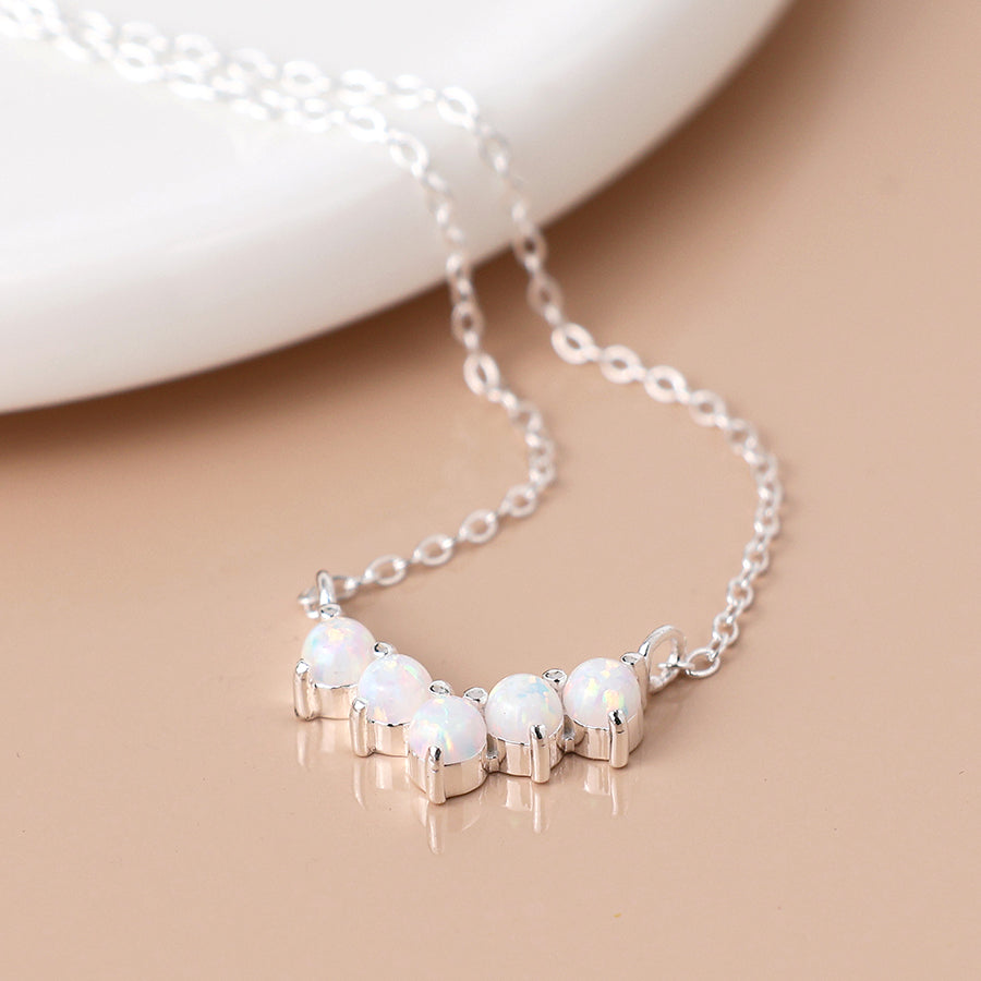 Sterling Silver White Opal Wishbone Necklace