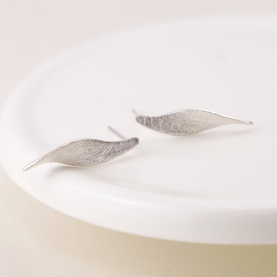 Sterling Silver Brushed Marquis Twist Earrings