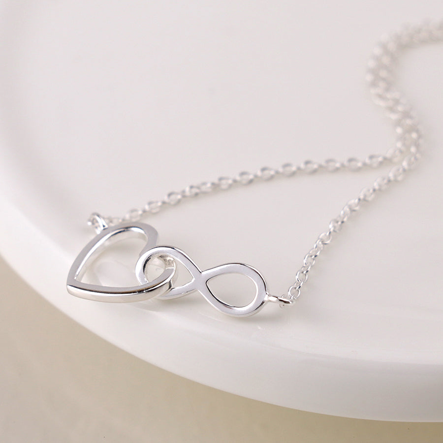 Sterling Silver Linked Heart and Infinity Necklace