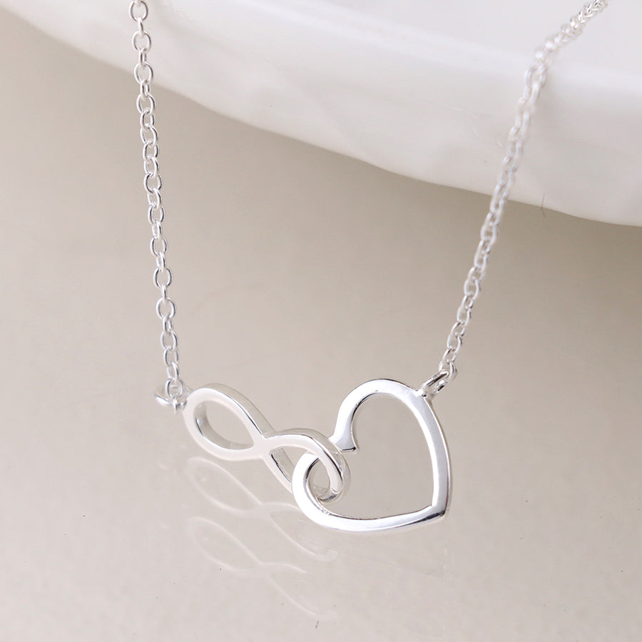 Sterling Silver Linked Heart and Infinity Necklace