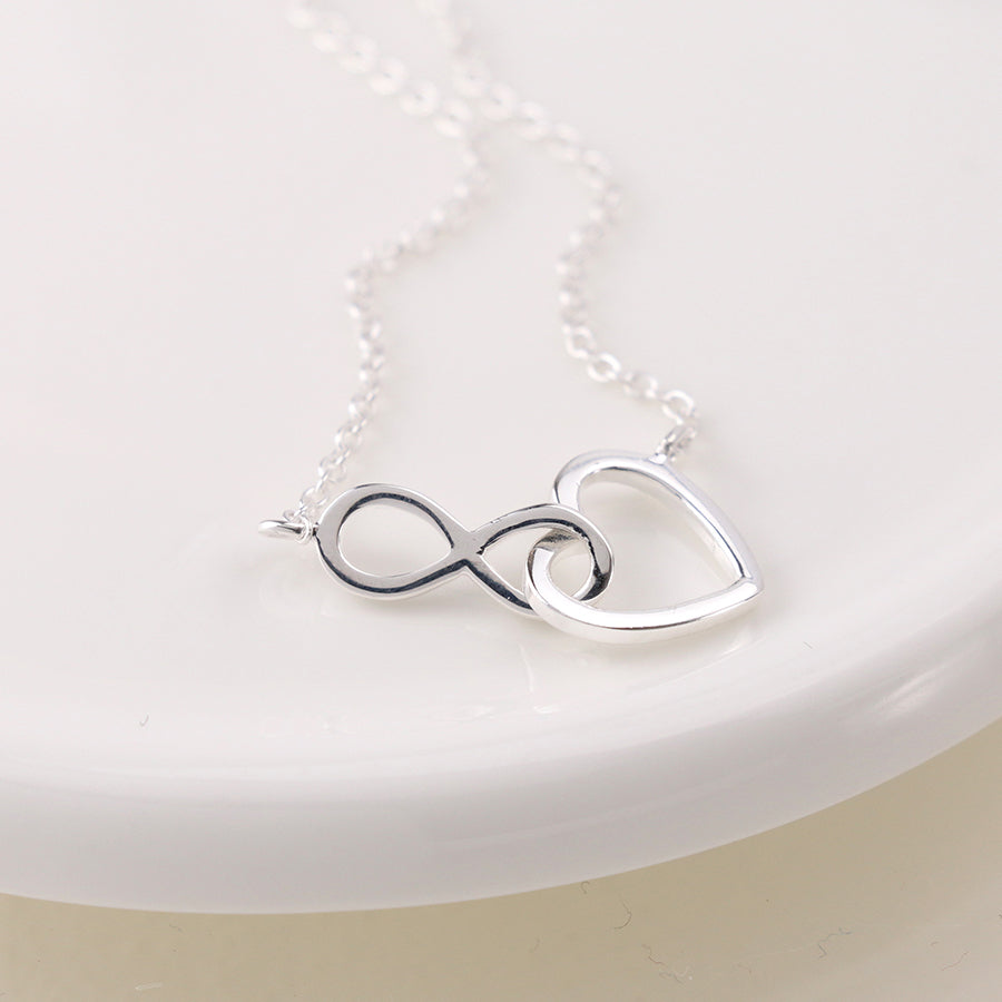 Sterling Silver Linked Heart and Infinity Necklace