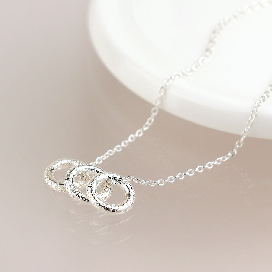 Sterling Silver Textured Triple Ring Necklace