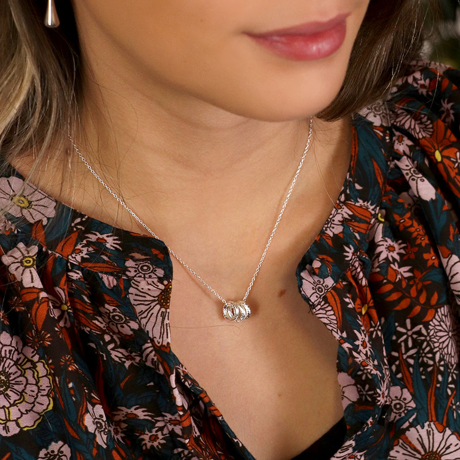 Sterling Silver Textured Triple Ring Necklace