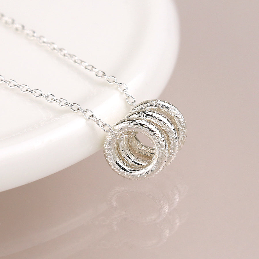 Sterling Silver Textured Triple Ring Necklace