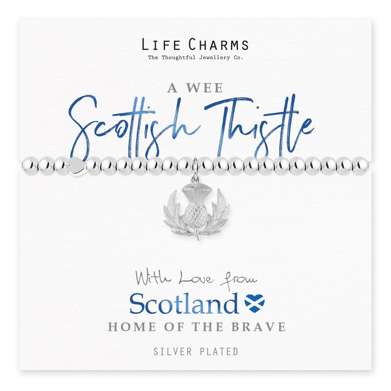 With Love From Scotland Silver Thistle Beaded Stretch Bracelet - Life Charms Jewellery. Available at Sweet P, Burnside, Glasgow
