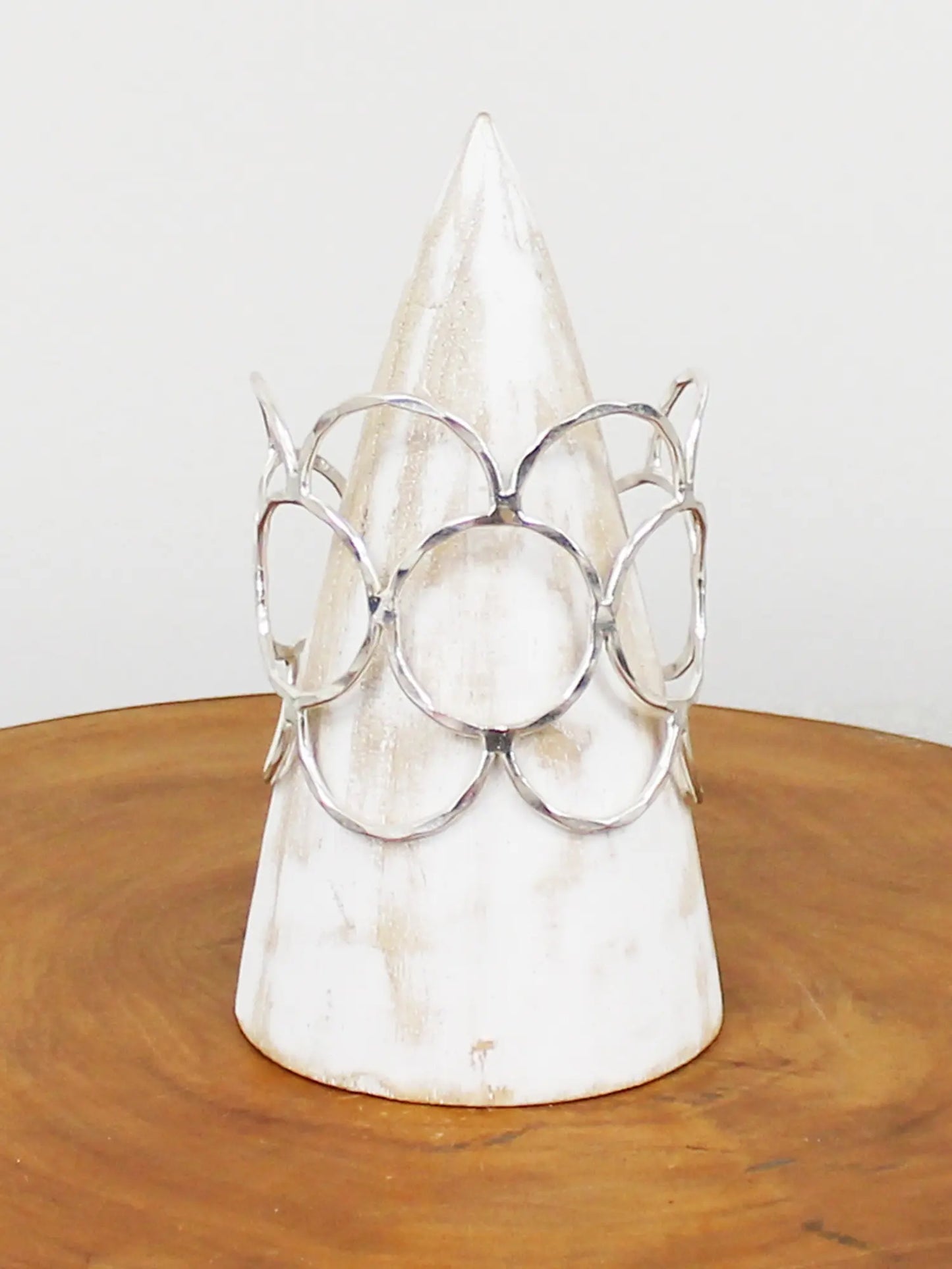 Silver Beaten Open Circle Cuff Bracelet