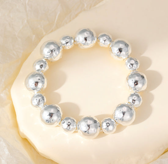 Silver Hammered Bead Stretch Bracelet