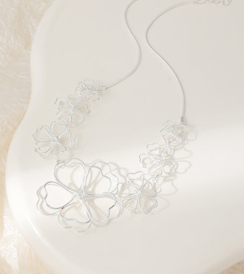 Silver Plated Floral Statement Necklace