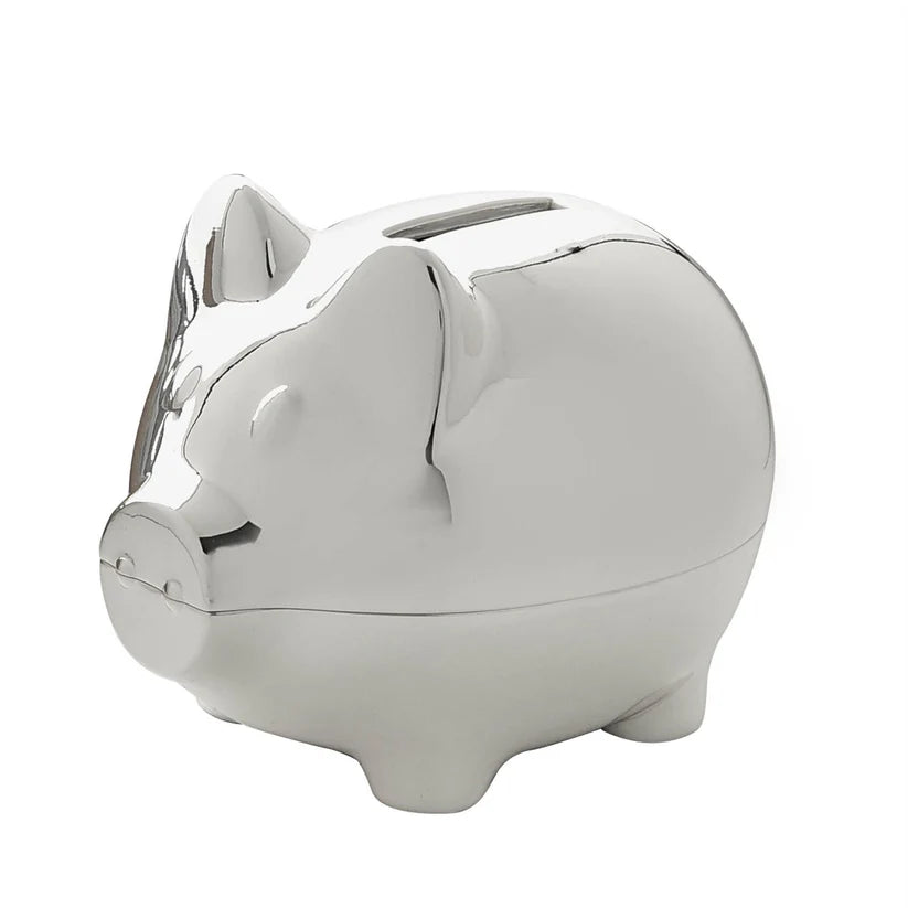 Silver Plated Piggy Money Box – Engravable Keepsake Gift for New Baby