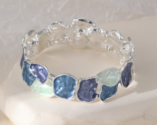 Silver Plated Elasticated Bracelet with Blue Detail
