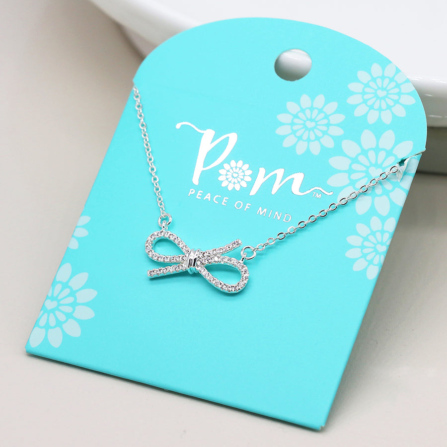 Silver-Plated Crystal Gift Bow Necklace – Elegant Pendant Necklace