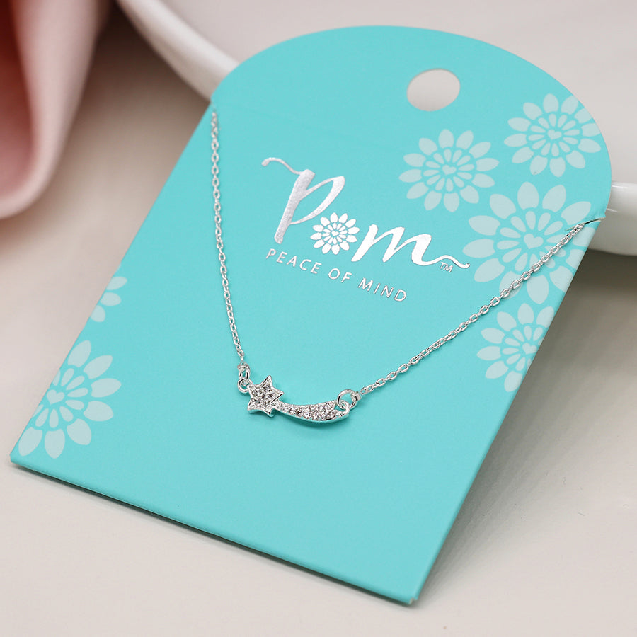 Silver-Plated Shooting Star Crystal Necklace – Elegant Pendant Necklace