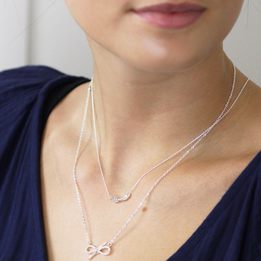 Silver-Plated Shooting Star Crystal Necklace – Elegant Pendant Necklace