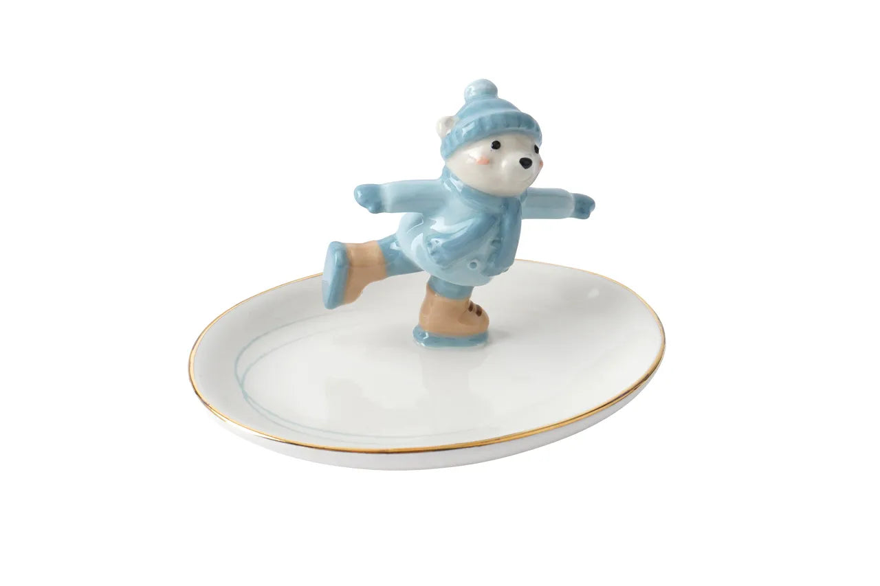 Skating Bear Ceramic Trinket Dish – Perfect for Rings & Jewellery
