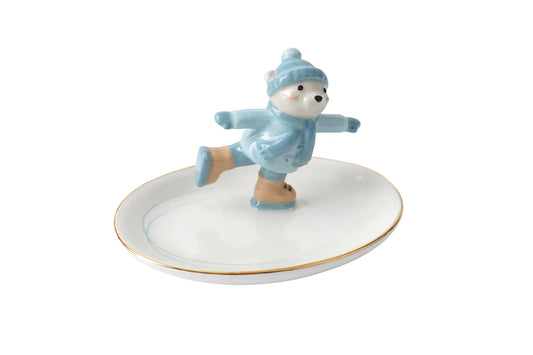 Skating Bear Ceramic Trinket Dish – Perfect for Rings & Jewellery