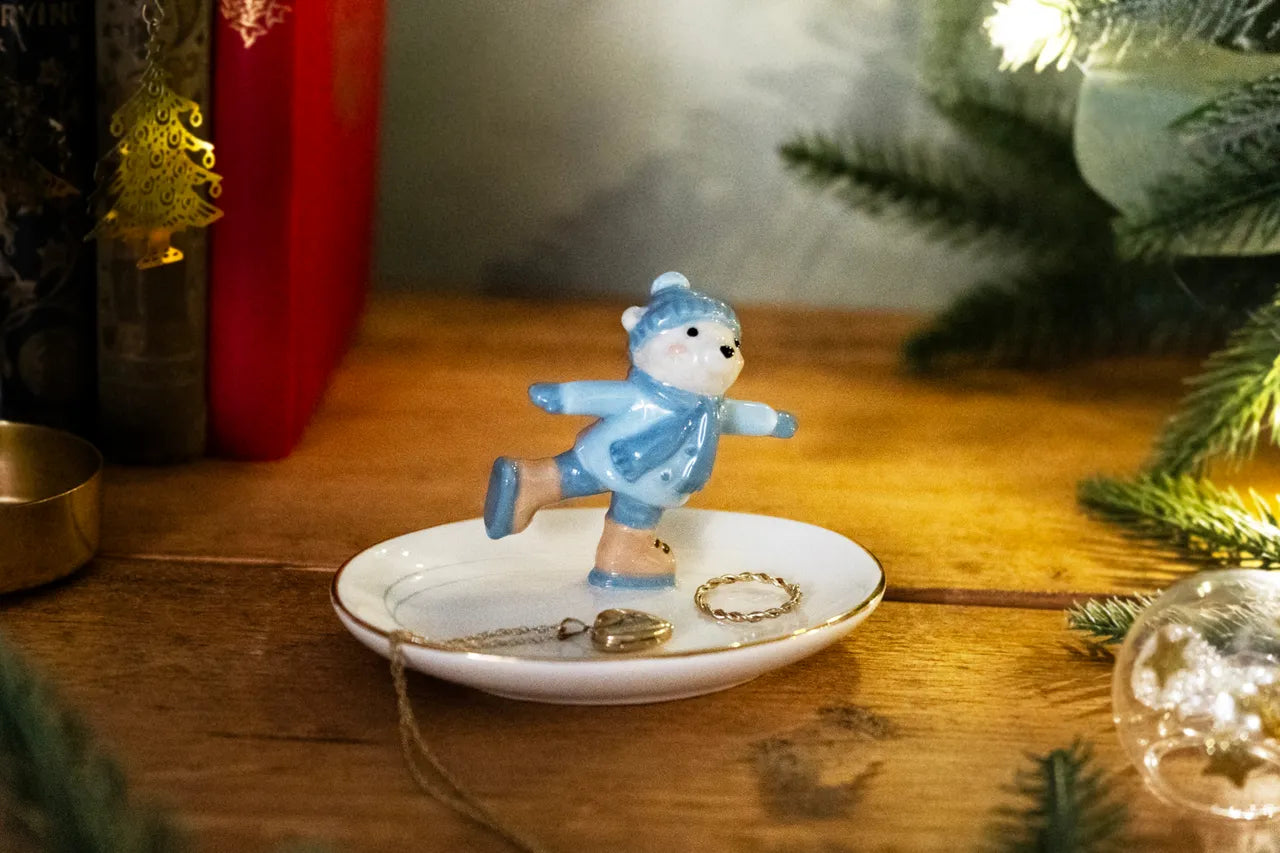 Skating Bear Ceramic Trinket Dish – Perfect for Rings & Jewellery