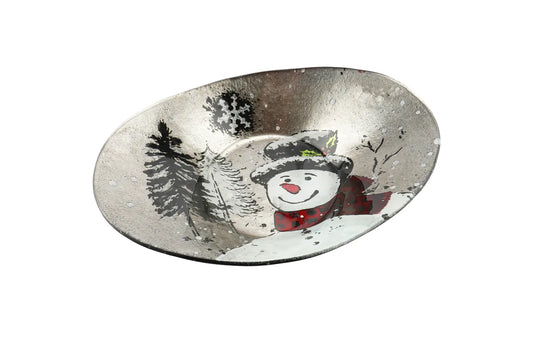 Glass Snowman Oval Bowl