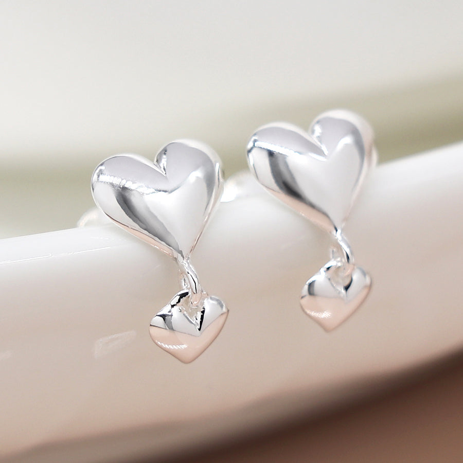 Sterling Silver Double Heart Stud Earrings