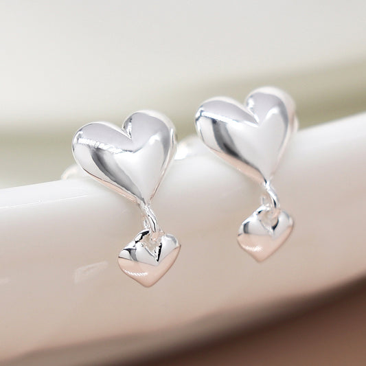 Sterling Silver Double Heart Stud Earrings