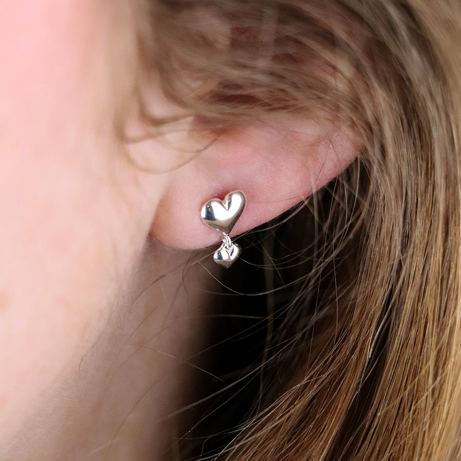Sterling Silver Double Heart Stud Earrings