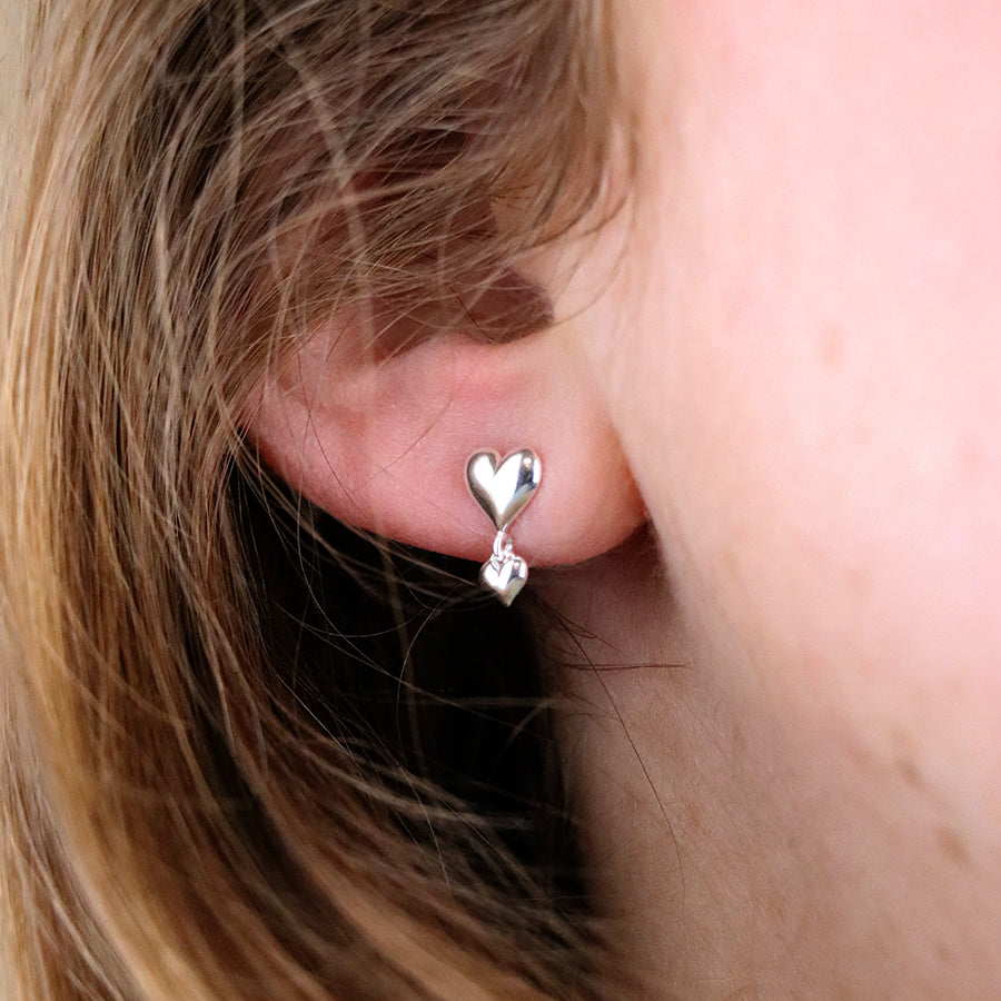 Sterling Silver Double Heart Stud Earrings