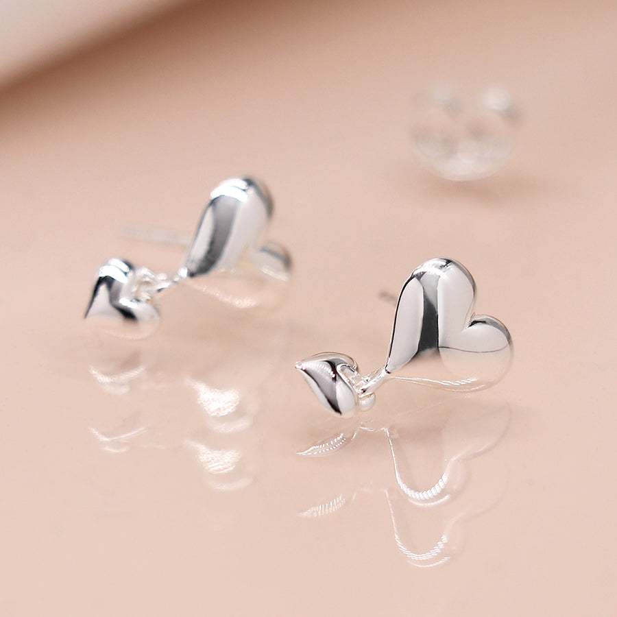 Sterling Silver Double Heart Stud Earrings