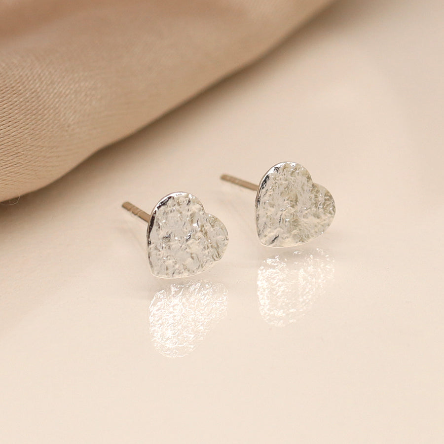Sterling Silver Foil Texture Heart Stud Earrings