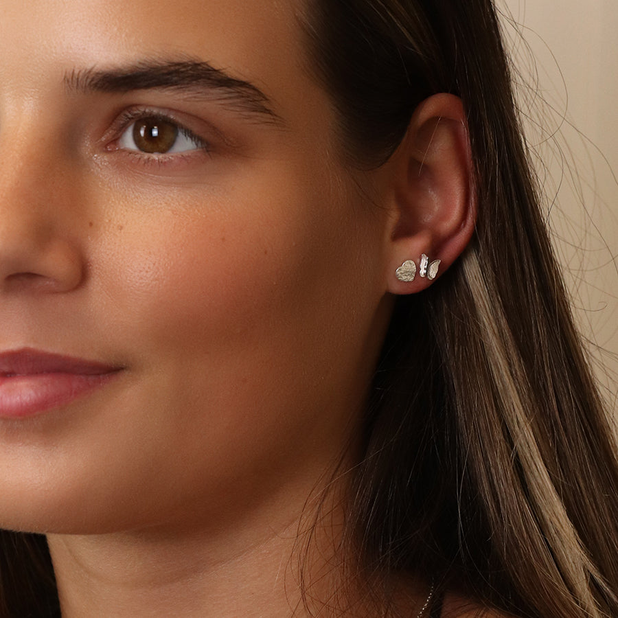 Sterling Silver Foil Texture Heart Stud Earrings