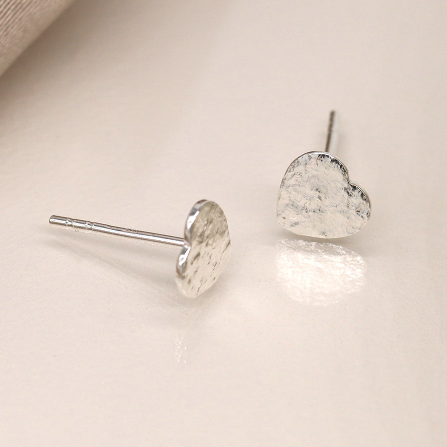 Sterling Silver Foil Texture Heart Stud Earrings