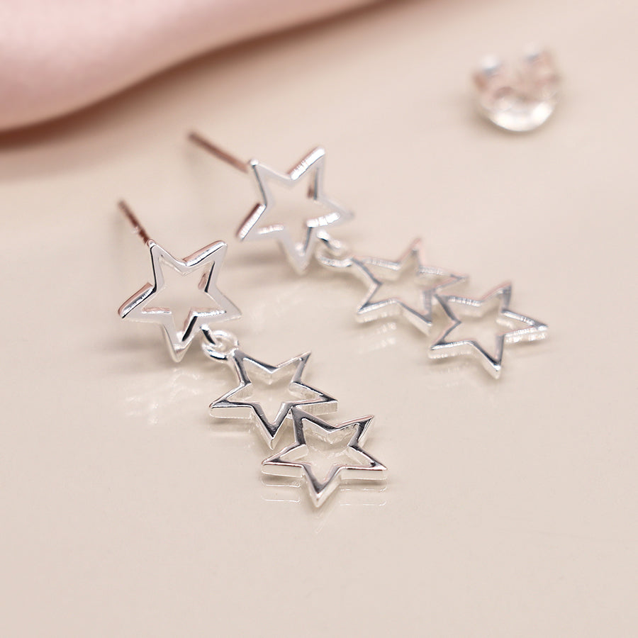 Sterling Silver Triple Hanging Star Earrings
