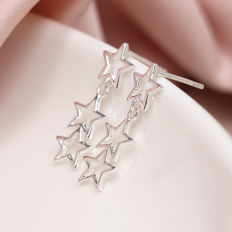 Sterling Silver Triple Hanging Star Earrings
