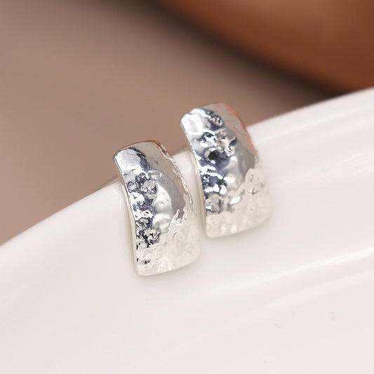 Sterling Silver Hannered Trapezoid Stud Earrings - POM