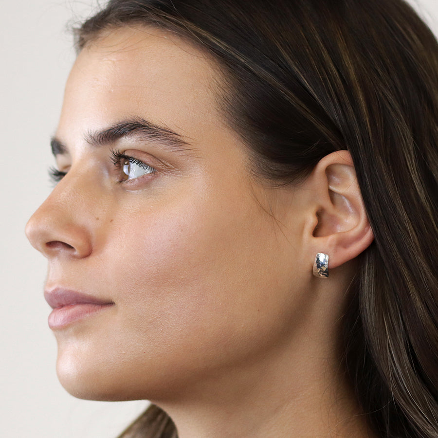 Sterling Silver Hannered Trapezoid Stud Earrings - POM