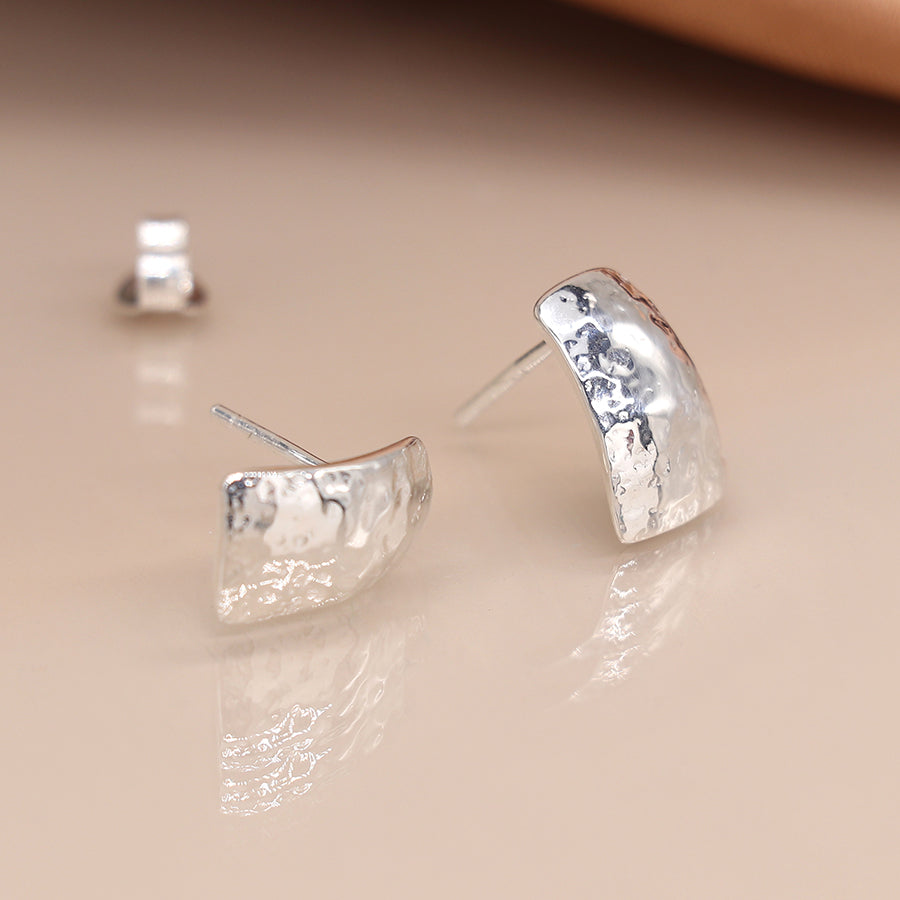 Sterling Silver Hannered Trapezoid Stud Earrings - POM