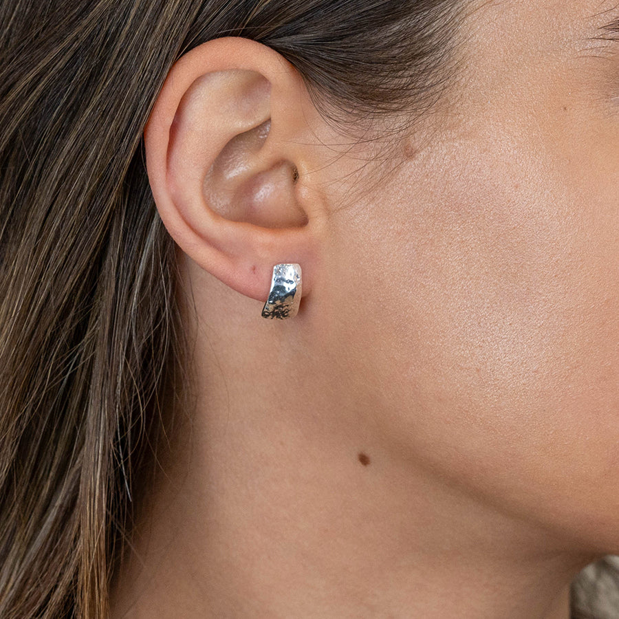 Sterling Silver Hannered Trapezoid Stud Earrings - POM