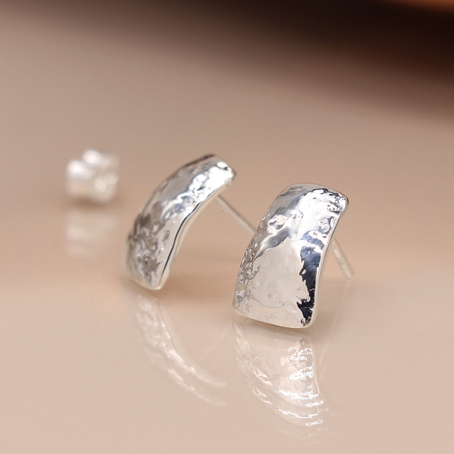 Sterling Silver Hannered Trapezoid Stud Earrings - POM