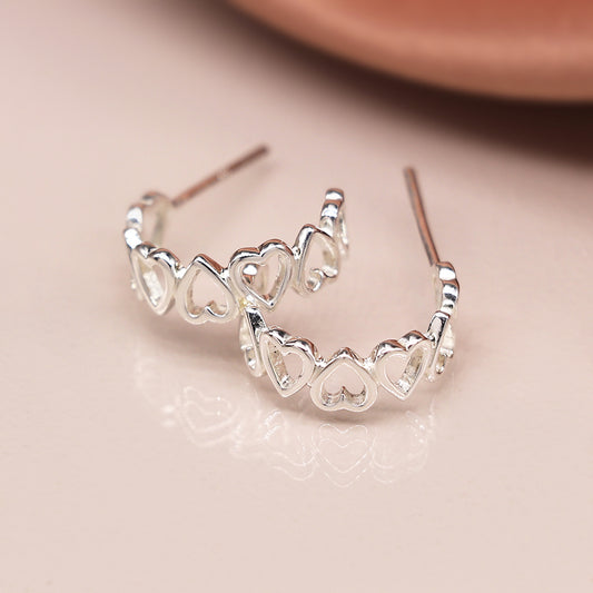 Sterling Silver Multi-Heart Open Hoop Earrings - POM