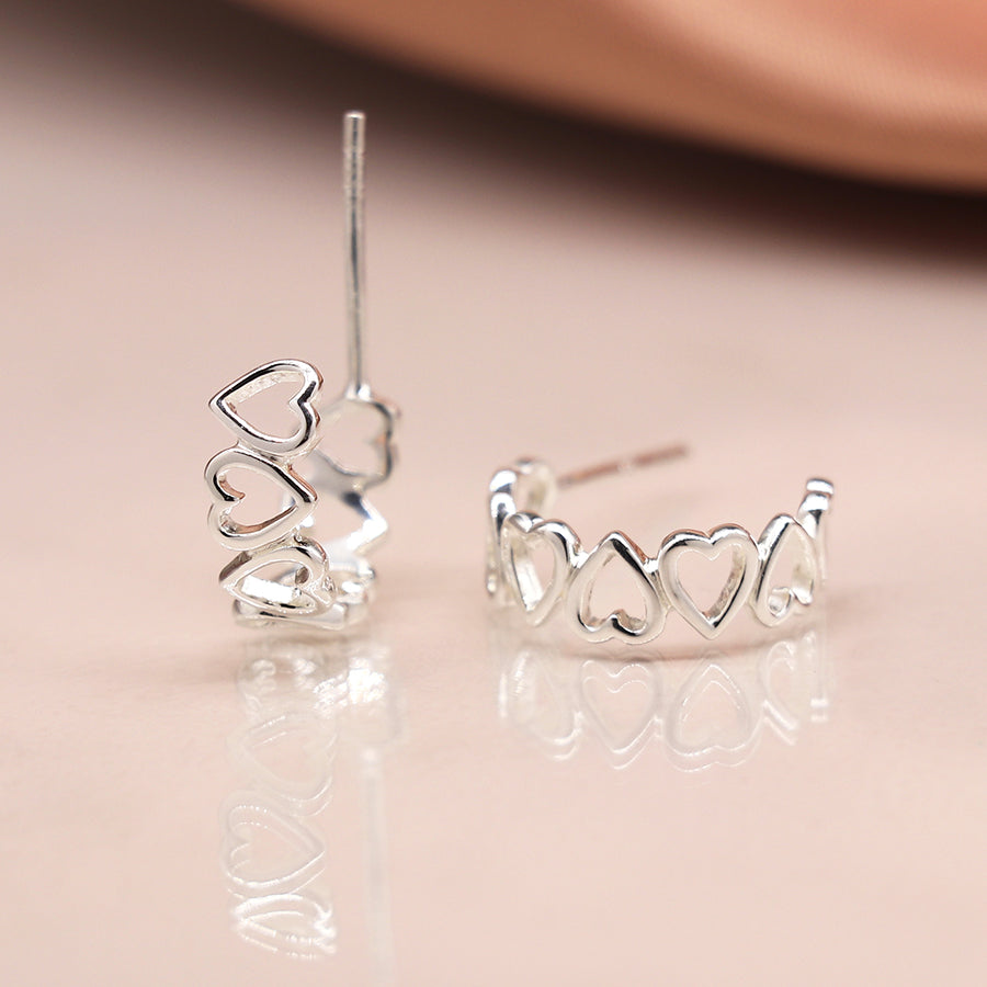 Sterling Silver Multi-Heart Open Hoop Earrings - POM