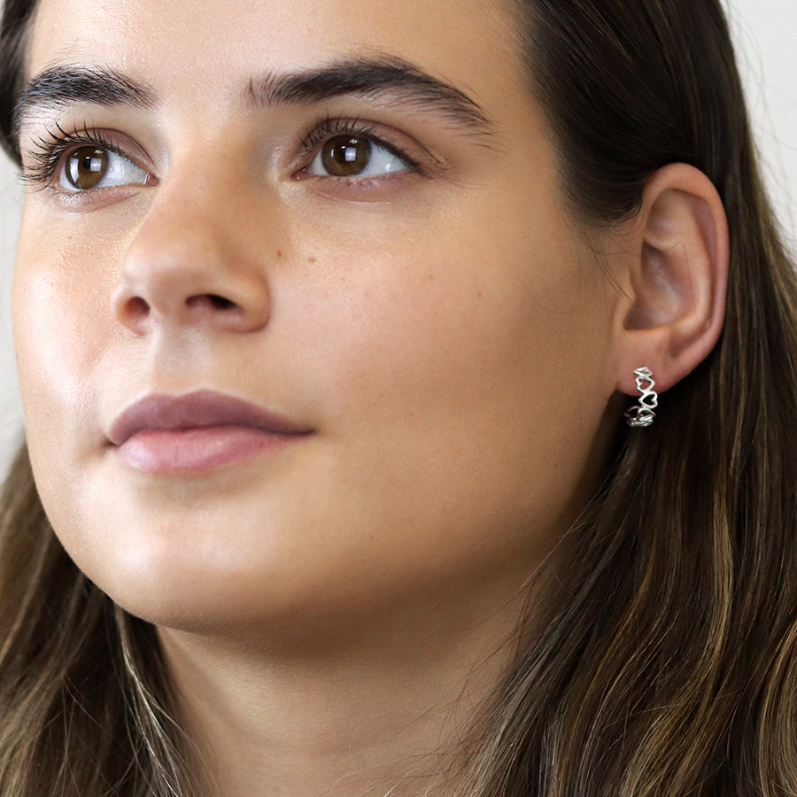 Sterling Silver Multi-Heart Open Hoop Earrings - POM